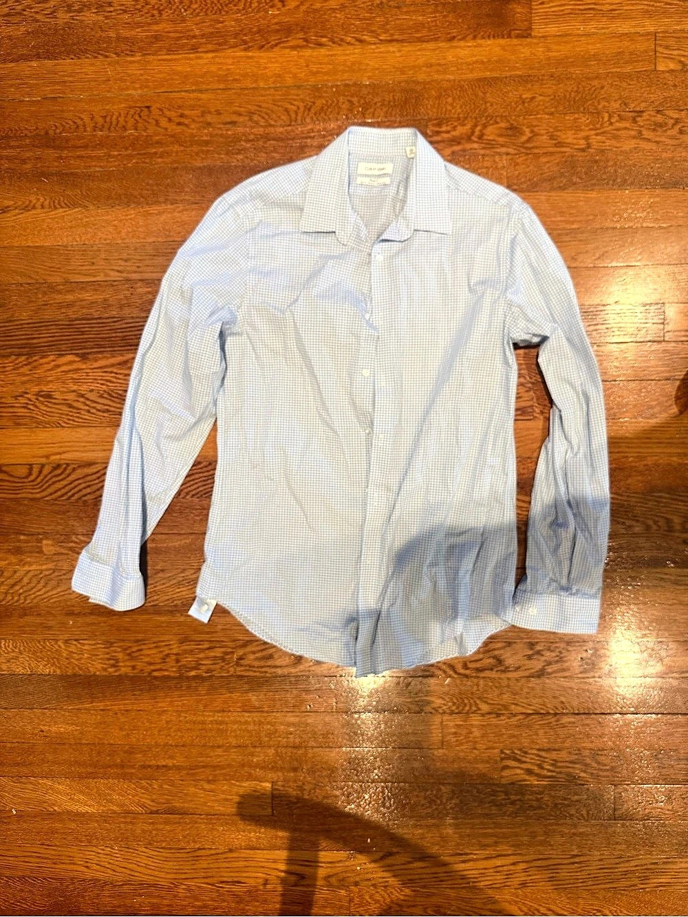 Calvin Klein Steel+ Slim Fit Stretch Wrinkle Free Check Dress Shirt. 16.5
